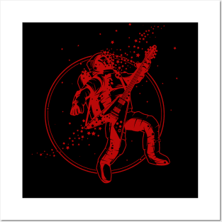 Astronaut Playing Guitar - Space Rock in Red Posters and Art